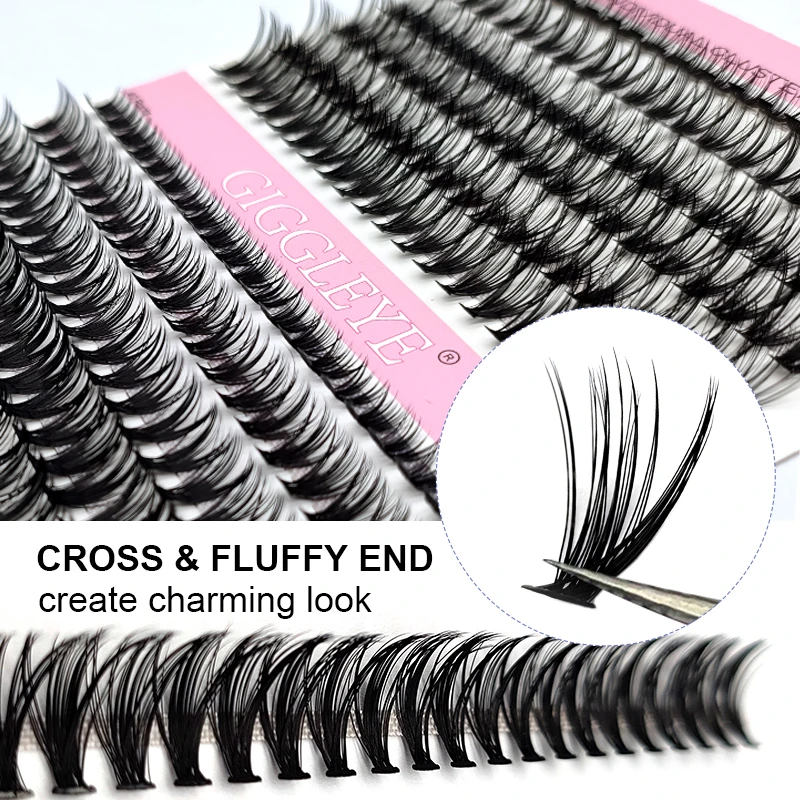 Giggleye 12 Row 30D&40D DIY Clusters Fake Eyelash Extension 240PCS Volume Lashes 8-14mm Mix Segmented Faux Mink Lashes