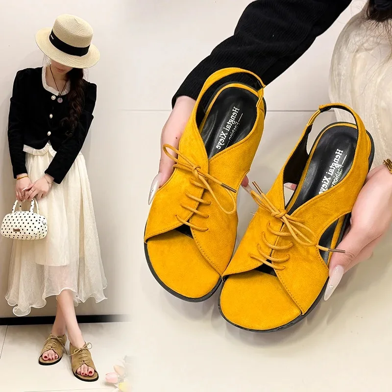 2026 New Lace Up Flat Heel Sandals Women Summer Lightweight Open Toe Casual Comfortable Non Slip Shoes