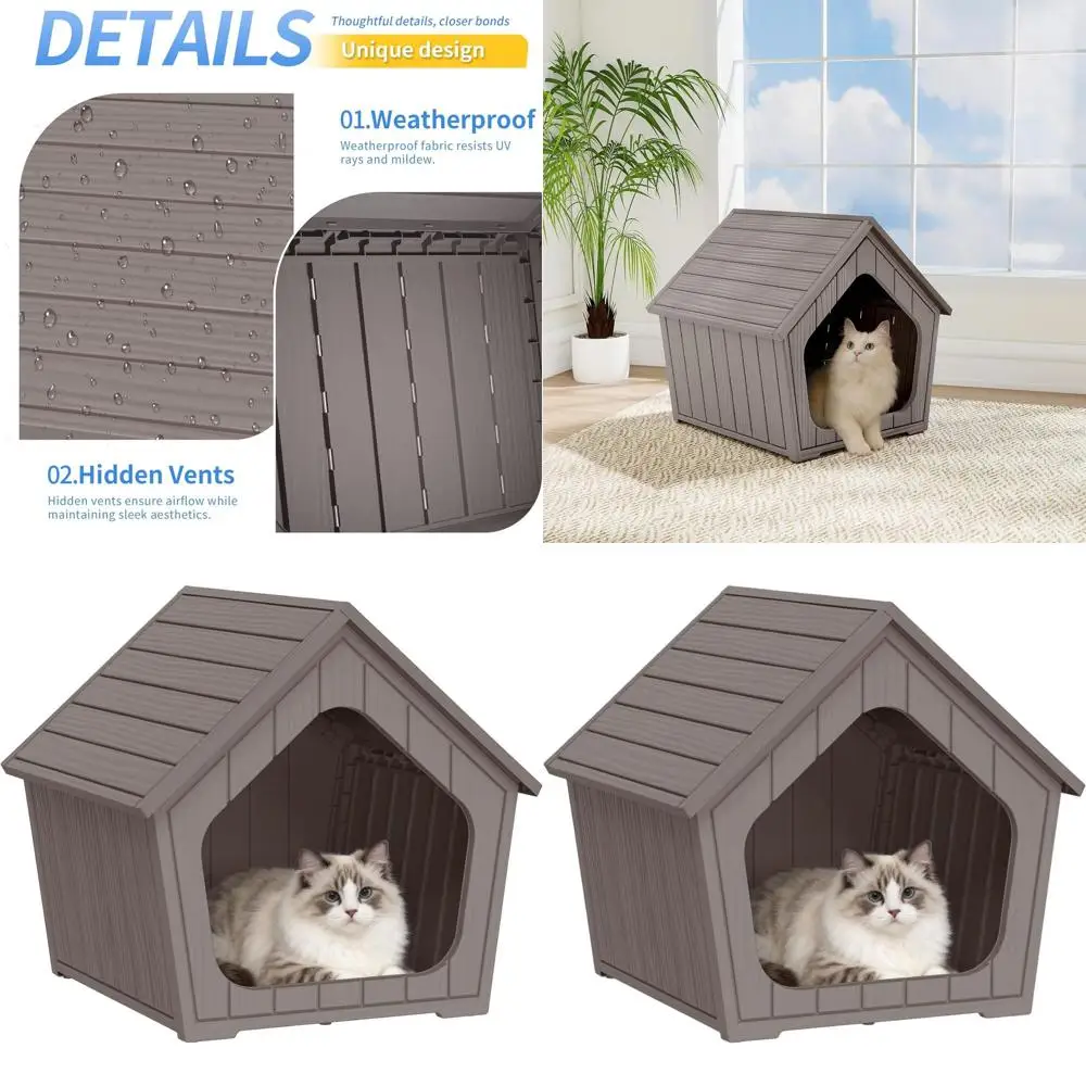 

Серый водонепроницаемый домик для кошек из смолы для улицы с внутренней лежанкой, подходит для использования в любую погоду (23.43 x 22.64 x 22.8)