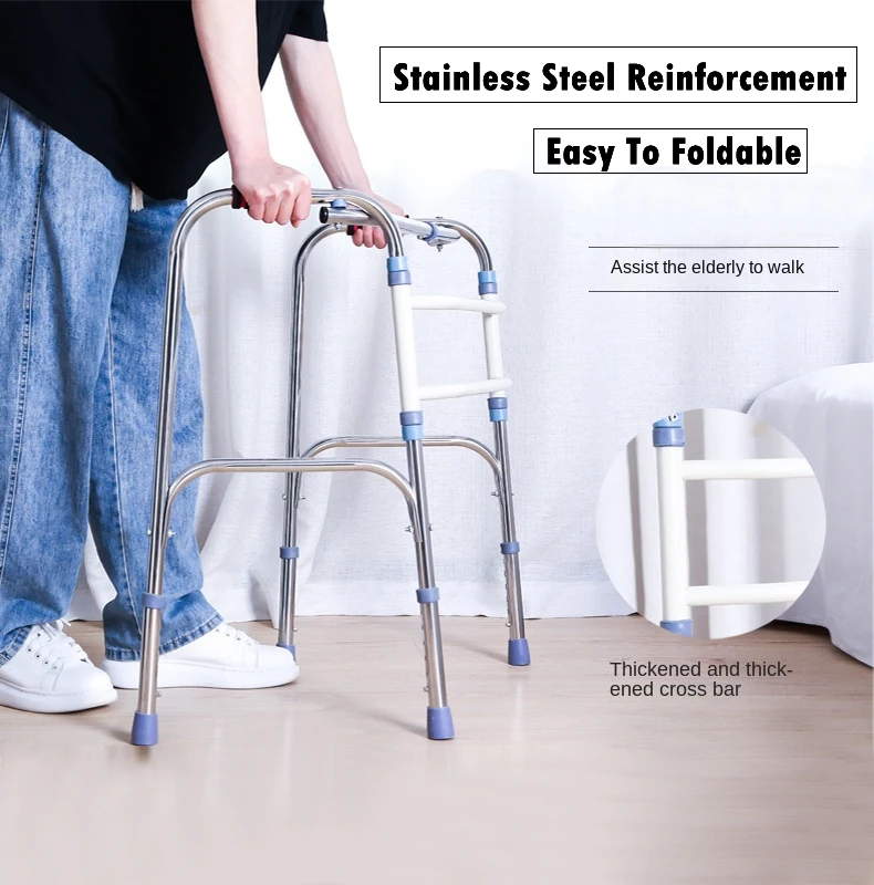 Foldable Walkers For Elderly Rehabilitation Walking Aid Armrest Crutches Height Adjustable Stainless Steel Patient Armrest Frame