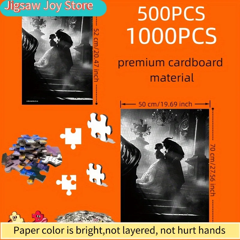 Puzzle papierowe DIY Disney, Piękna i Bestia, romantyczne czarno-białe, gruby karton, odpowiednie do dekoracji domu