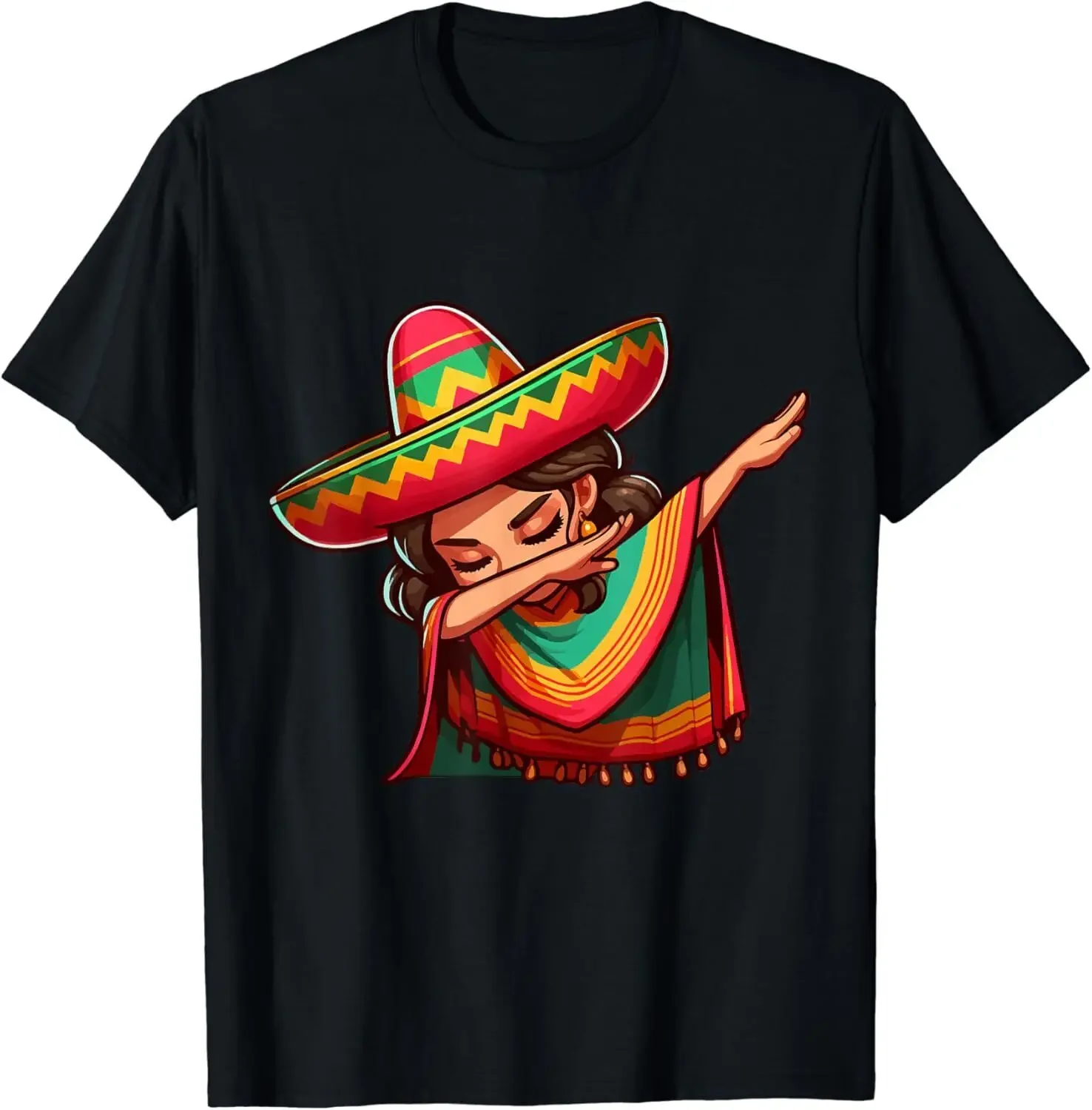 Dabbing Mexican Woman Poncho Cinco De Mayo Girl Sombrero Unisex T-Shirt