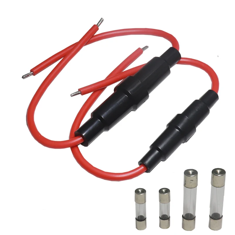 

【5PCS】6*30mm Glass Tube Fuse Holder Screw Type Quick Blow Fuses with 22 20 18 16 AWG Wire 250V for Car