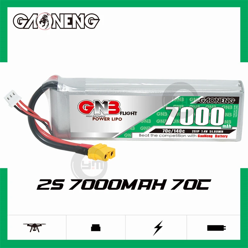 Gaoneng GNB 7000mAh 2S/3S/4S/5S/6S 7.4V/11.1V/14.8V/18.5V/22.2V 70C LiPo Battery with XT60/XT90/T-Plug Plug for Fixed Wing