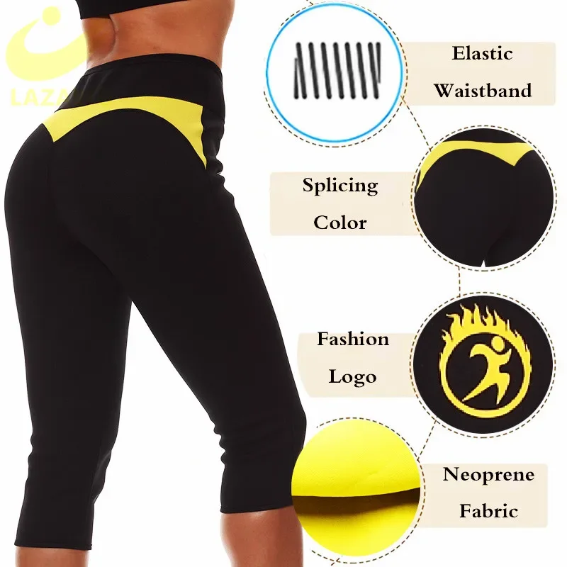 LAZAWG Sauna Weight Loss Sweat Pants Neoprene Slimming Workout Capri High Waist Trainer Leggings Hot Fat Burning Workout Fitness