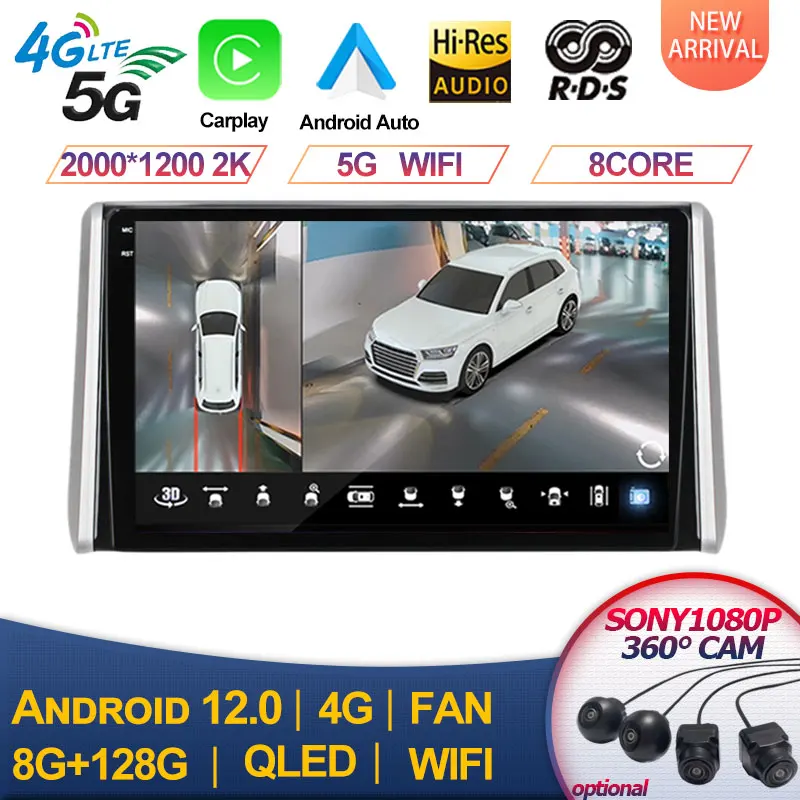 

QLED 8GB+128GB Android 13 Car Radio Multimedia GPS Navigation Player For Toyota RAV4 XA50 2018 2019 2020 Auto Stereo 4GLTE