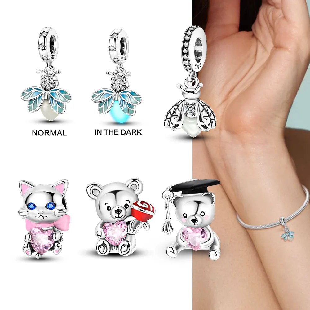 2025 Hot New 925 Sterling Silver Animal Bead bear Original Charm Firefly pendant Fit Bracelet Diy For Women Jewelry Love Gifts