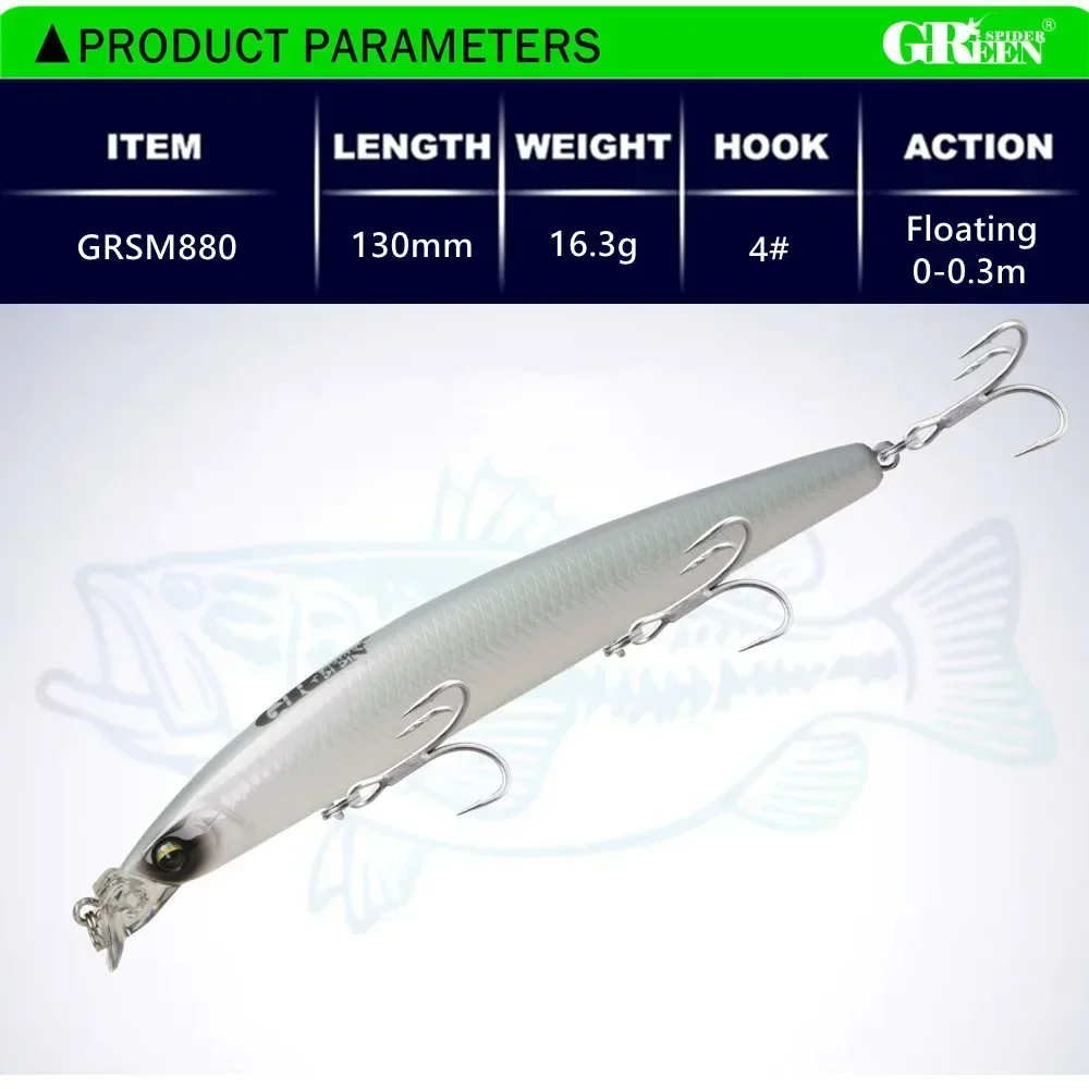 GREENSPIDER 130mm 16.3g Floating Fishing Lures Artificial Minnow Hard Baits Wobblers Carp Fishing Equipment