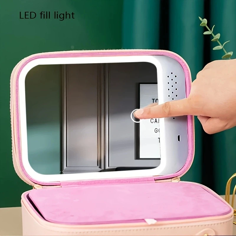 Smart LED Cosmetic Case With Mirror Travel Makeup Bag Large Capacity Female Beautician Skincare Product Makeup Case For Women