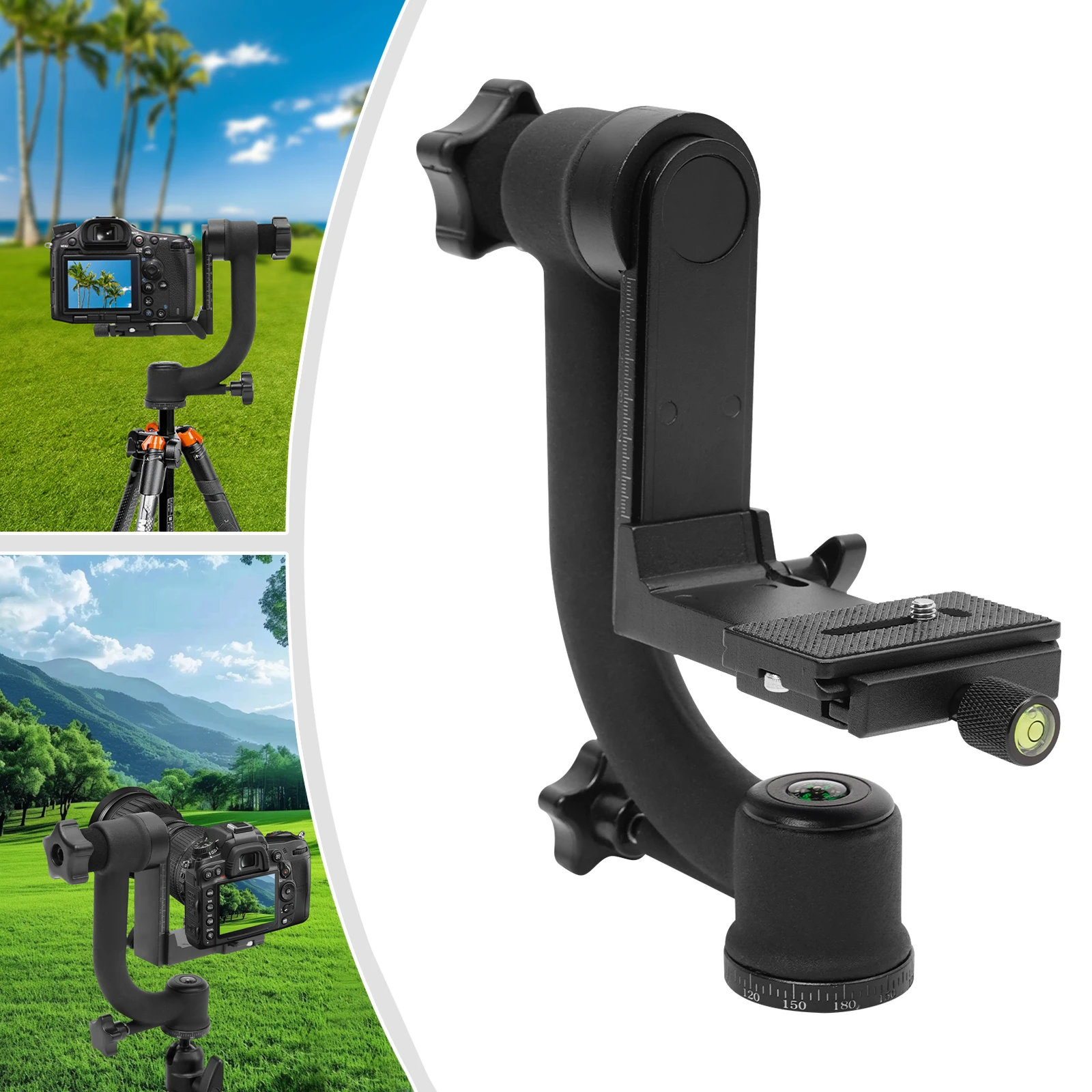 Bymaocar Testa per treppiede con giunto cardanico panoramico a 360 gradi, testa per culla con braccio panoramico, testa per treppiede con giunto cardanico panoramico