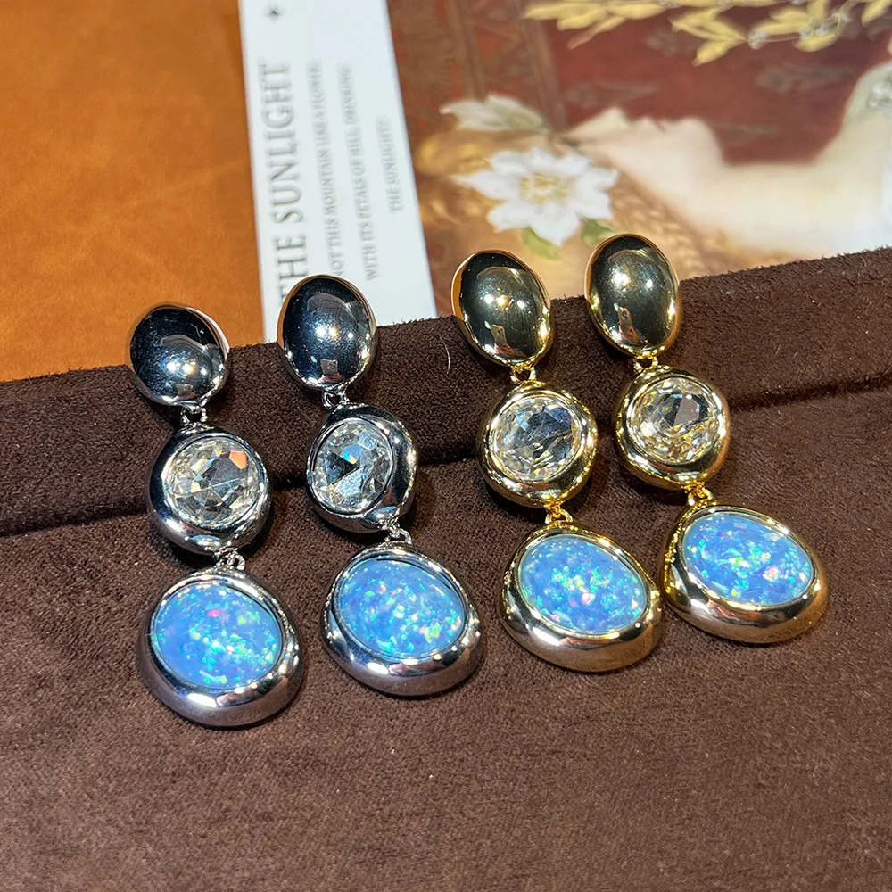 

Mermaid Princess Colorful Blue Teardrop Earrings, Light Luxury Shoulder Sweep, Ins-Style, French Minimalist, Gold-Plated S925