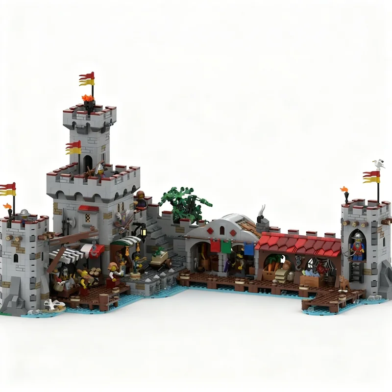 418pcs MOC Castle Dyeworks Module Seaside Market Model Building Blocks Toy Architecture Christmas Gift Idea Creative Display