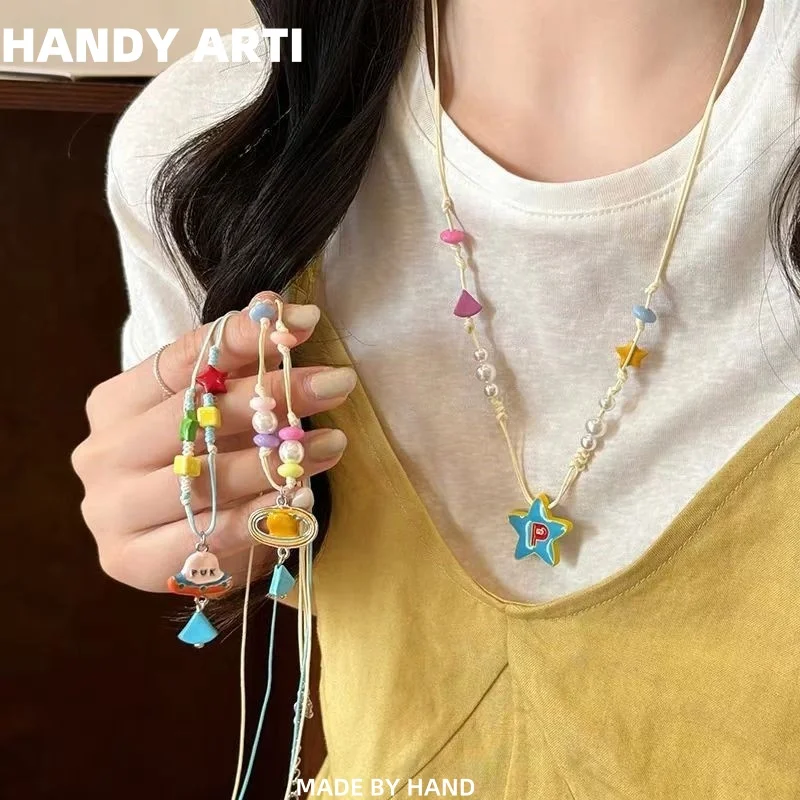 

Summer Dopamine Colorful Saturn Star Beaded Necklace-Women's Unique Sweet Chain Stylish Neck Accessory