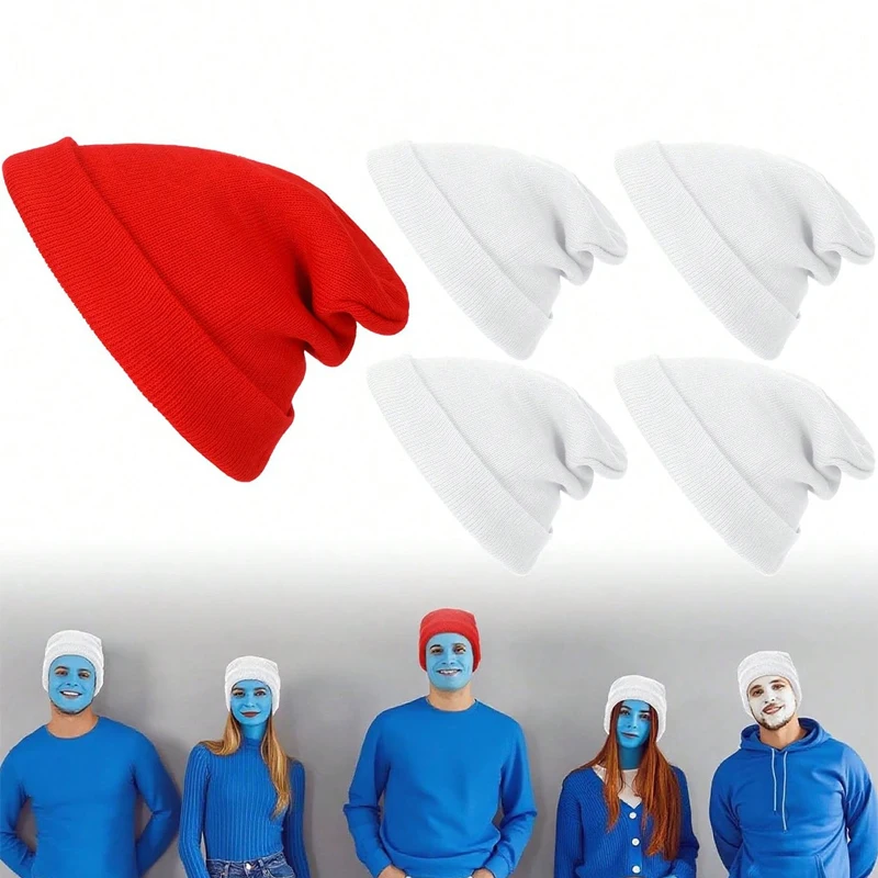 5-teiliges rotes und weißes Halloween-Kostüm, gestrickte hochklappbare Hüte, Weihnachtsmann, Rollenspiel-Zubehör, Winterparty