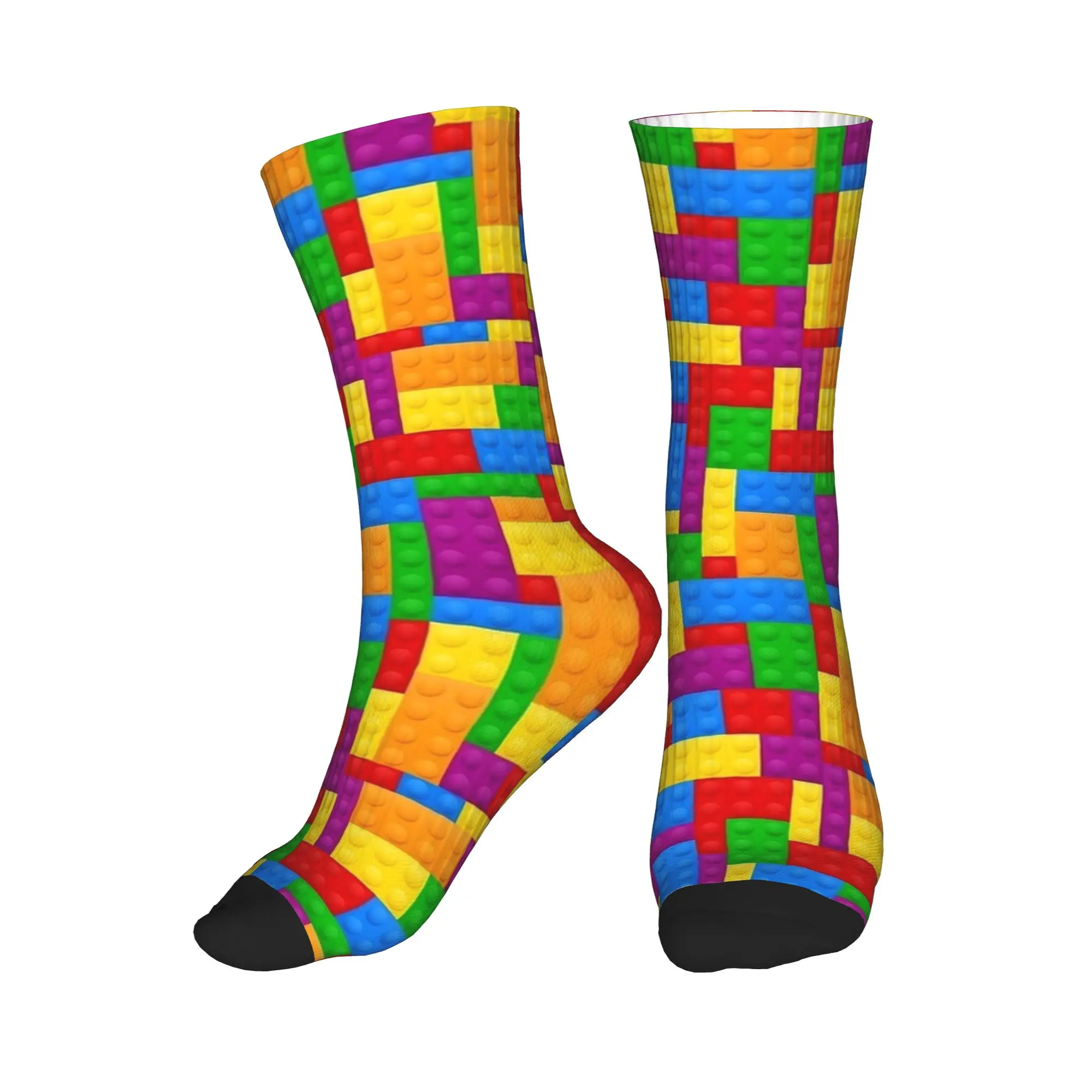 Building Blocks Pattern Art Stockings  Casual Socks Unisex Men Soft Breathable Socks Spring Cycling Graphic Non Slip Socks