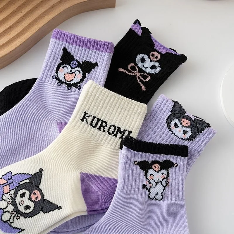 Sanrio Kuromi cute girls autumn and winter comfortable, soft and fashionable cartoon cotton moisture-wicking mid-calf socks