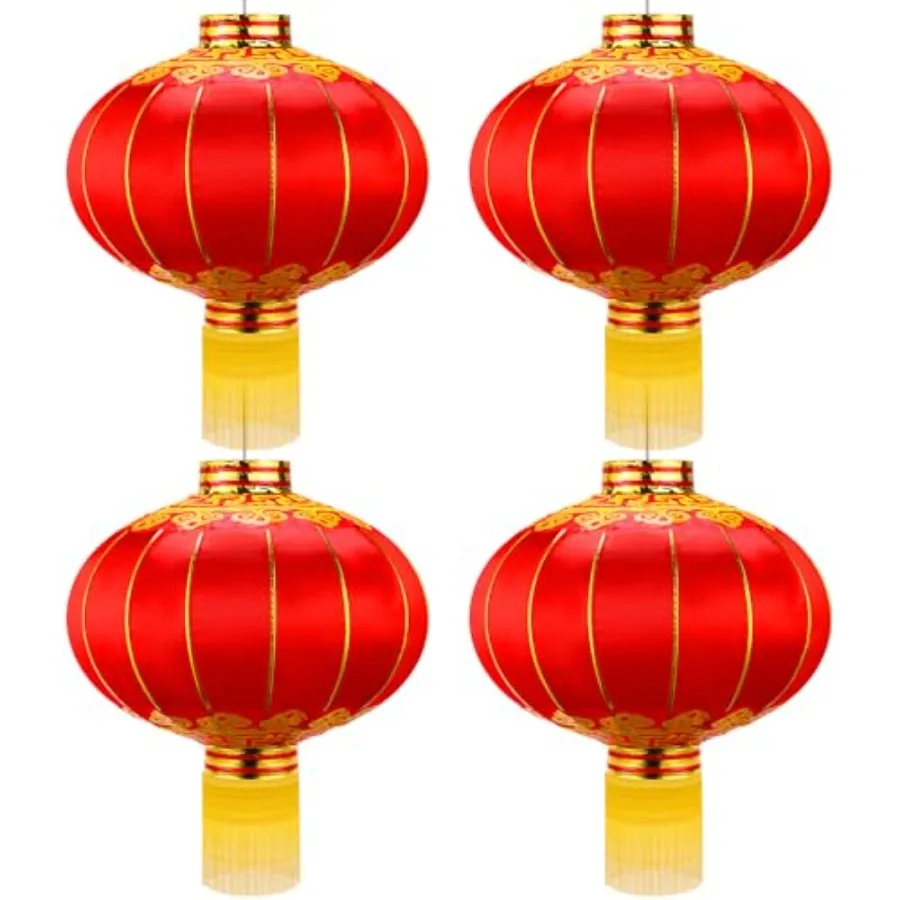 

4 больших красных шелковых китайских новогодних фонаря (15,75 x 12,6 дюймов), традиционные подвесные абажуры для праздника середины осени, для вечеринок, D