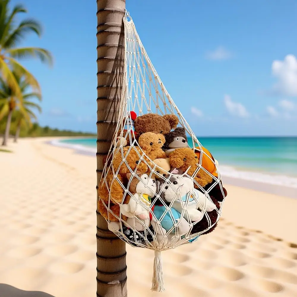 

Extra-Large Cream Plush Toy Hammock for Wall-Mounted Storage and Display