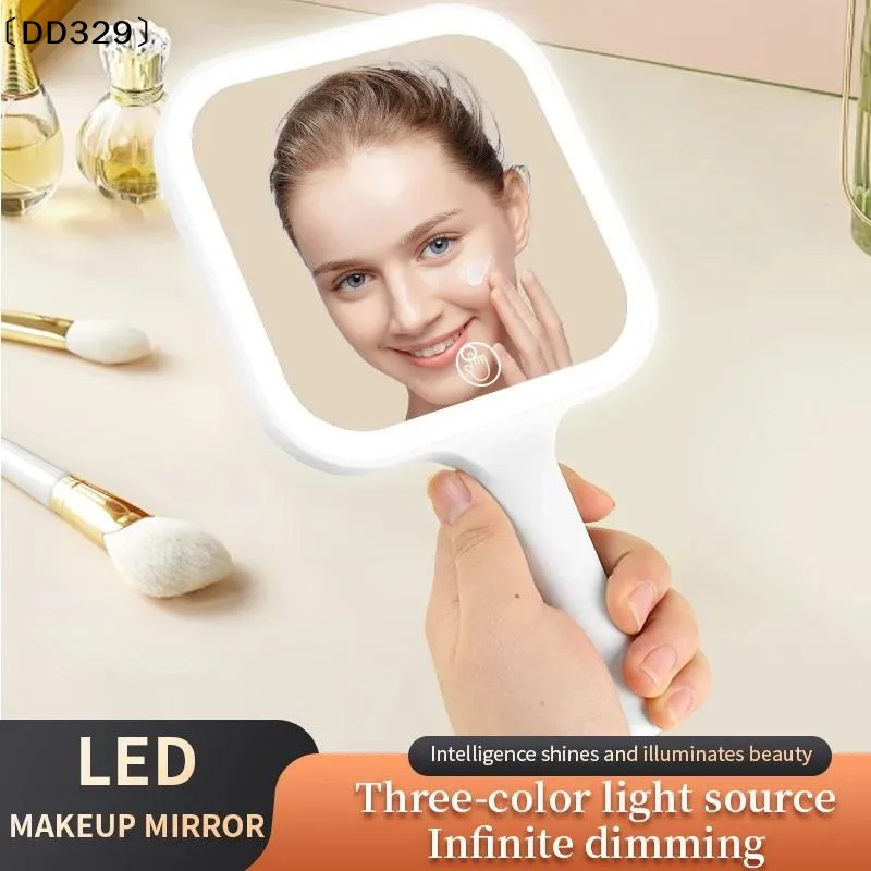 LED Smart Makeup Mirror Hand-held Carry 3 Colors Adjust Bright With Touch Screen Cosmetic Tabletop Vanty Mirror Travel Home Use
