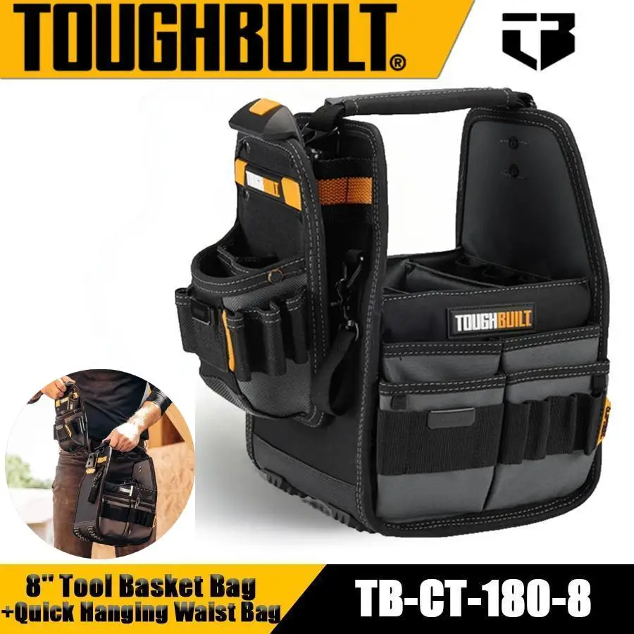 TOUGHBUILT TB-CT-180-8 Borsa porta attrezzi da 8'' + marsupio ad sospensione rapida, marsupio con 31 tasche, 2 mozzi e passanti ClipTech
