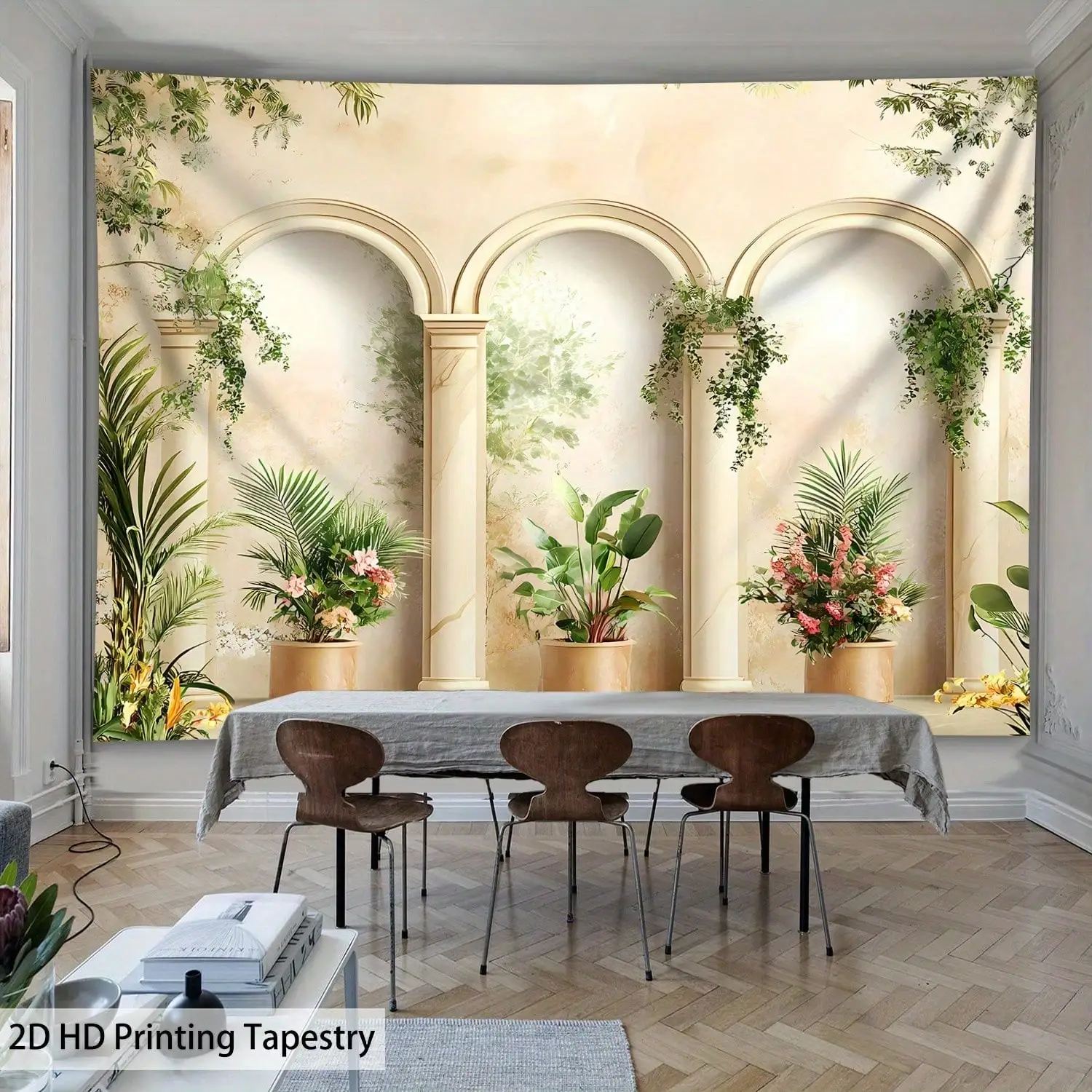 Archway Garden Tapestry - Botanical Wall Hanging, Elegant Room Decor, Living Room Bedroom, Multiple Sizes