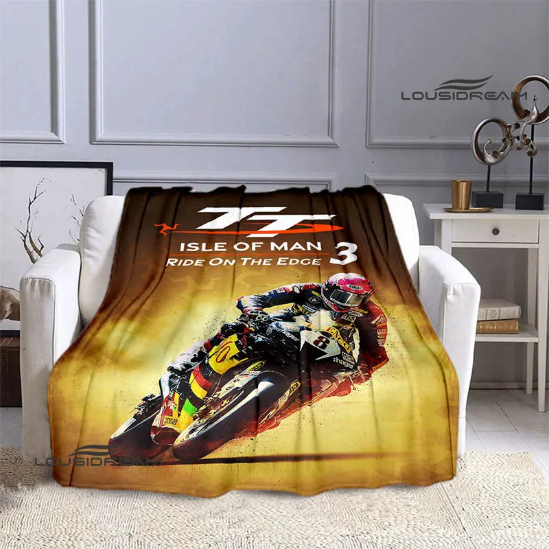 Motorcycle isle of man tt Printed blankets Flannel Warm blanket Soft Cozy Blanket Travel Blankets bed linings Birthday Gift