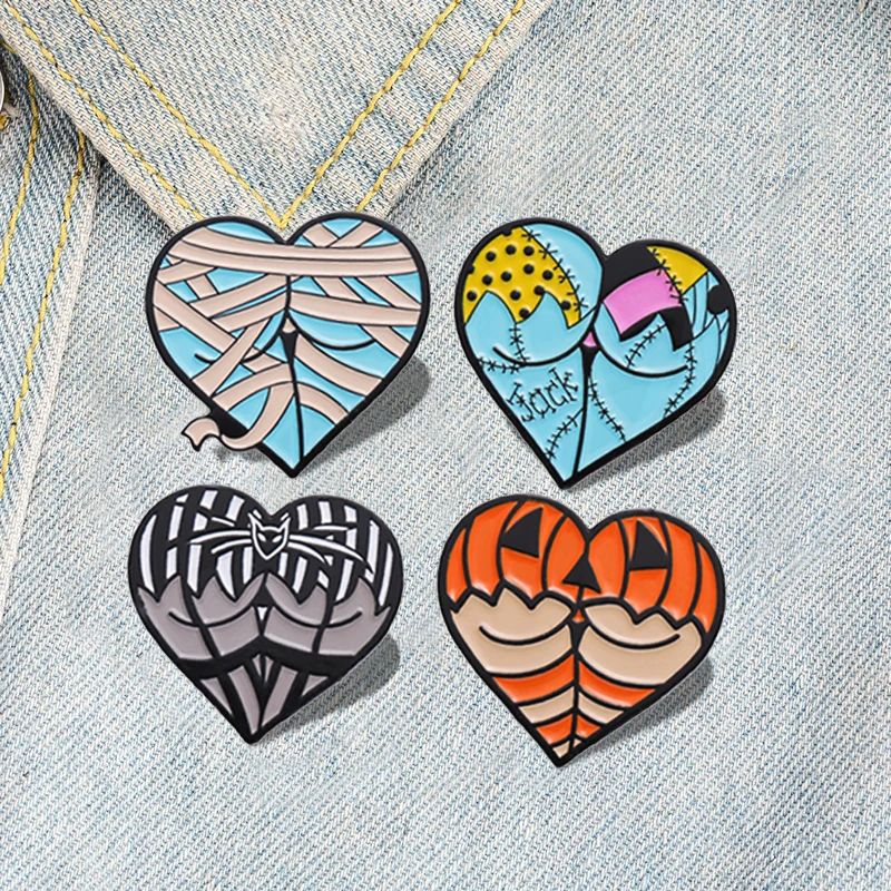 Cosplay Pines Lapel Badges Punk Gothic Jewelry Gift for Friends Halloween Sexy Butts Enamel Brooch Custom Heart Shaped