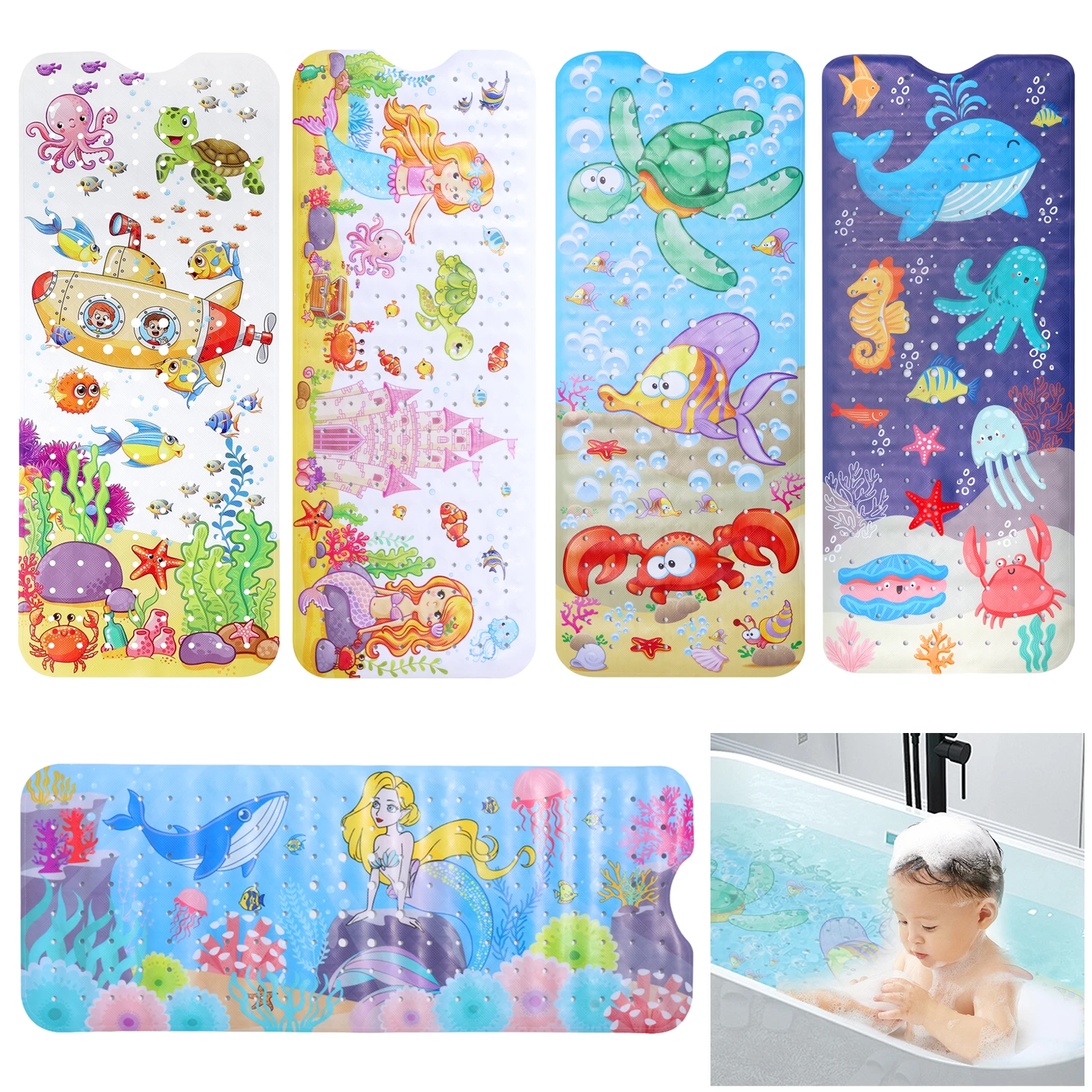 

Sucker Soft Massage Pad Large Cartoon Bath Mat Baby Kids Cute Sea World Anti-Slip Shower Bathtub Mats With