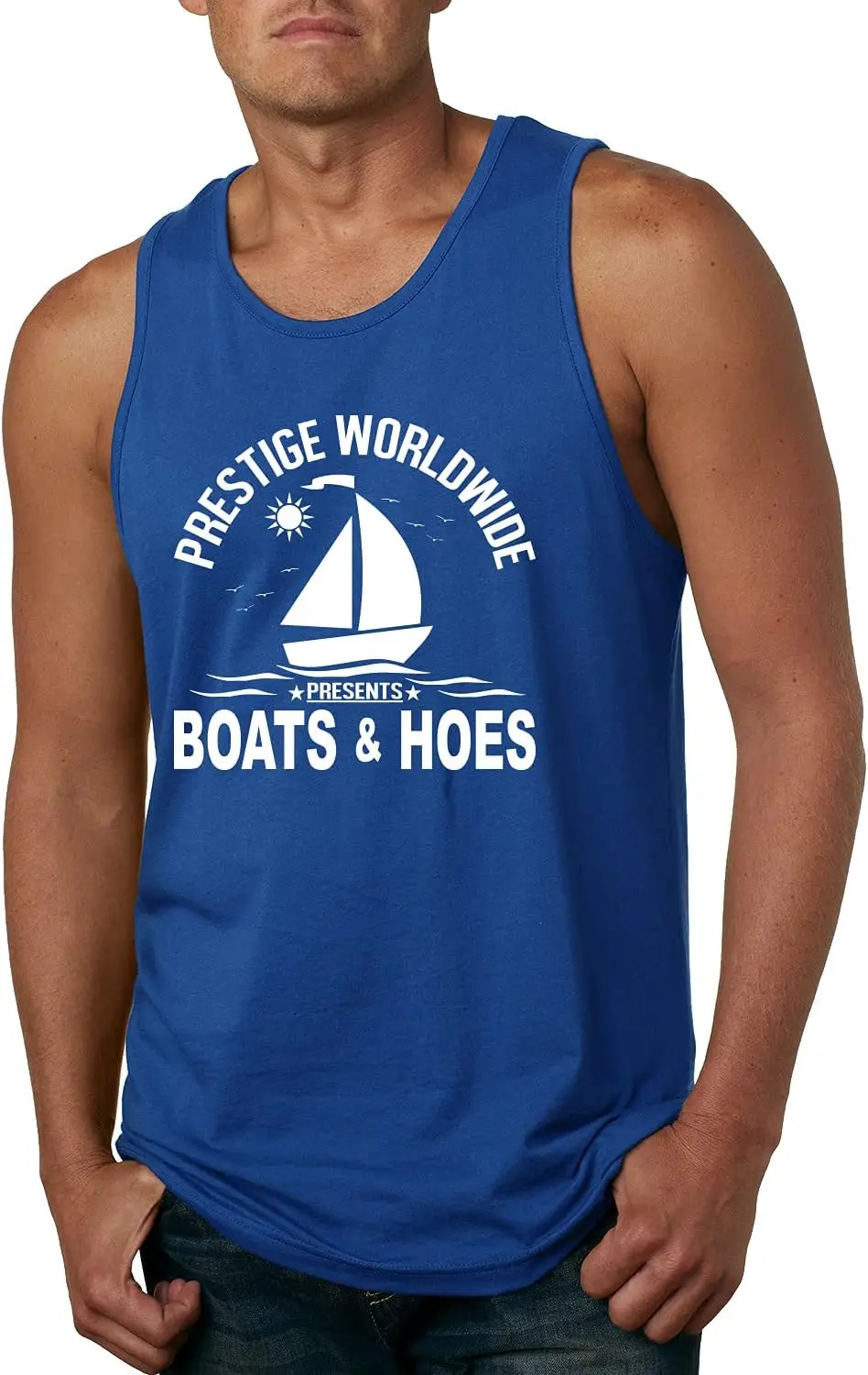 

3D Letter Print Men's Casual Tank Tops Boat Graphic Gym Fitness Sleeveless Sports Vest Loose Round Neck Sweat Absorbing Clothing