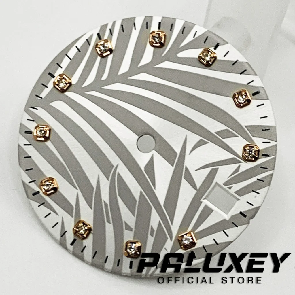 Nh35 28.5mm Sterile White Gray Watch Dial Rose Gold Mark Watch Faces For NH35 4R35 Movement Replacement Parts