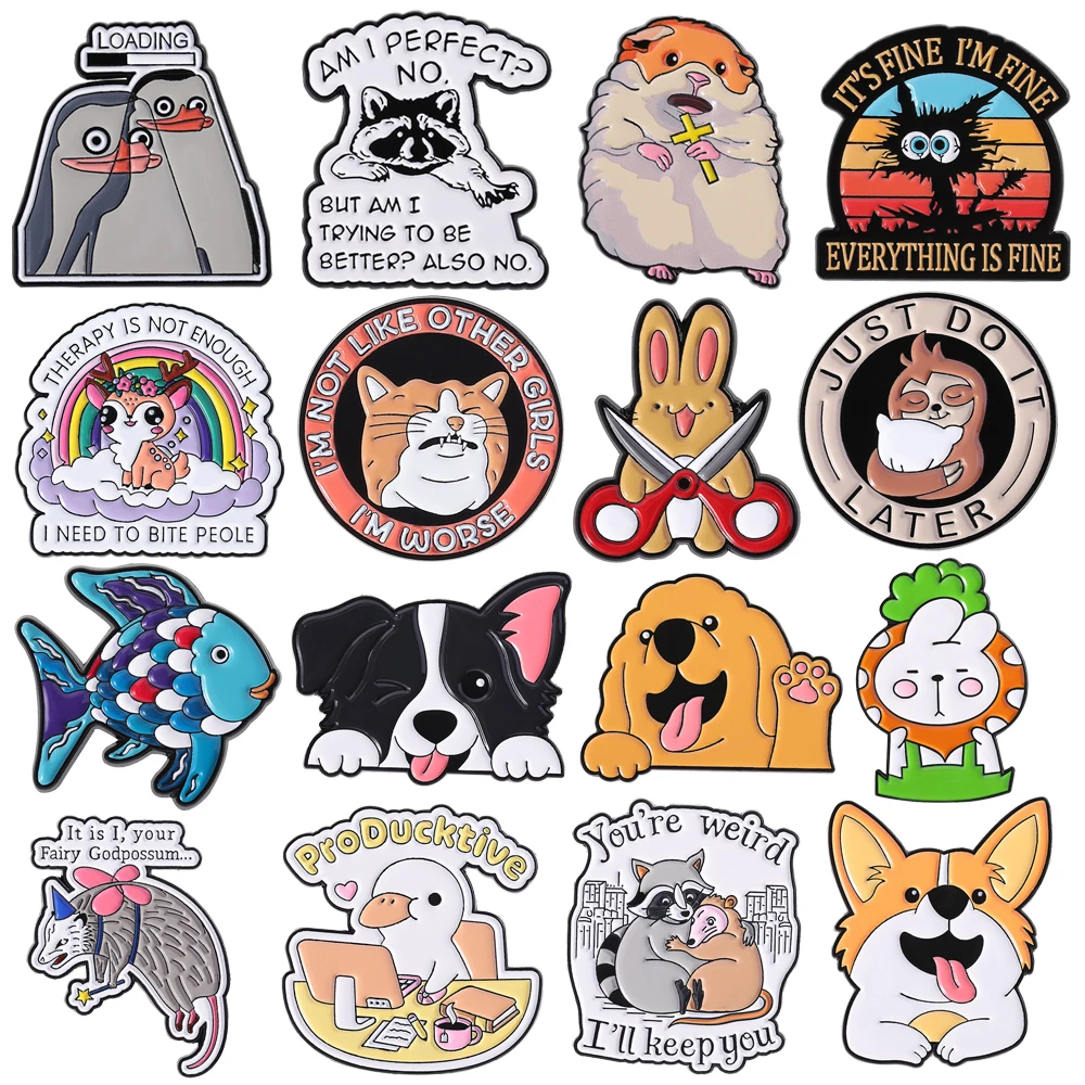 

Cute Animal Metal Brooch Lapel Pin Penguin Elk Bear Cat Scissors Rabbit Sloth Goldfish Dog Mouse Duck Cartoon Badge Jewelry Gift