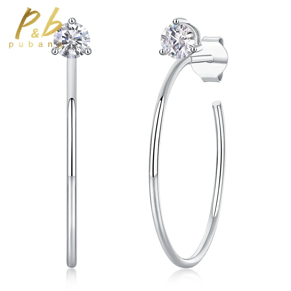 

PuBang Fine Jewelry Solid 925 Sterling Silver Sparkling Real Moissanite Diamond Wedding Hoop Earrings for Women Anniversary Gift