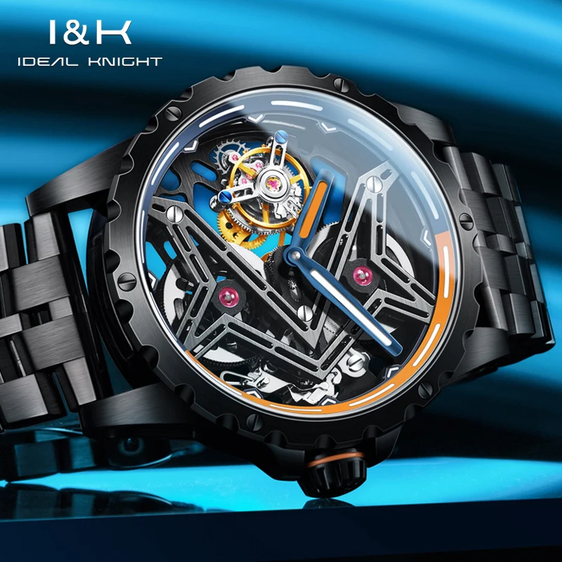 IDEAL KNIGHT 6803 Real Tourbillon Men's Watches Fully Transparent Hollowed Flywheel High-end Luxury Mechanical Man Watch 3 in 1