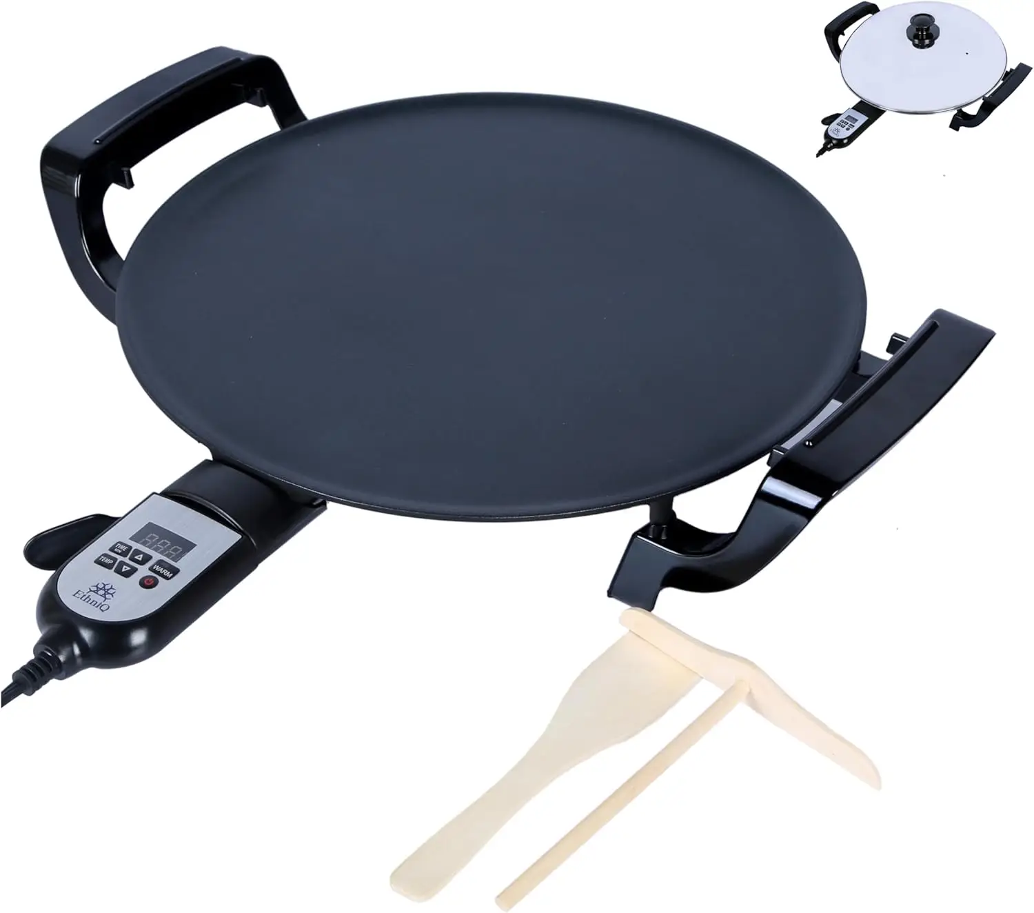 Somalian Anjero, Crepe, Lefse, Mogogo, Mitad, Pancake Teff Maker - Adjustable Digital Heat Control - Non-Stackable Surface - Eve