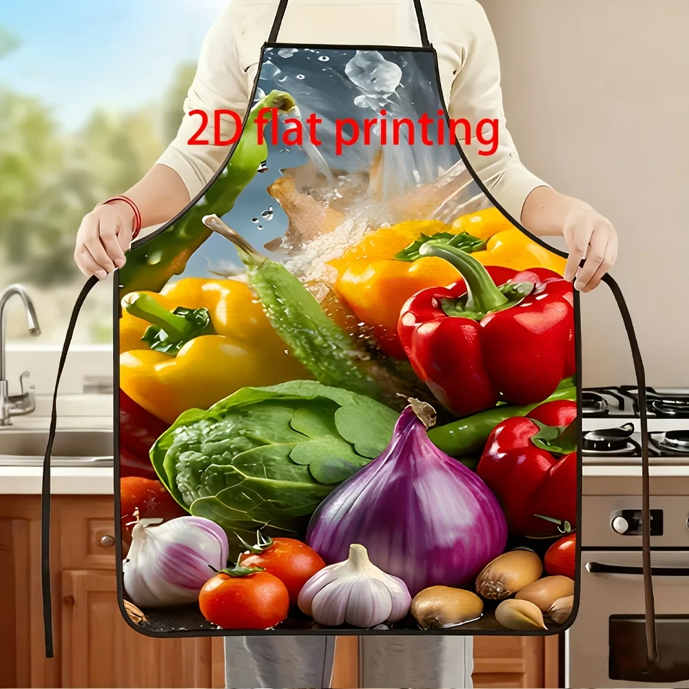 A Vibrant Apron Featuring Fresh Fruits And Vegetables - A Creatively Stylish Printed Home Accessory That Is Easy To Clean Perfec