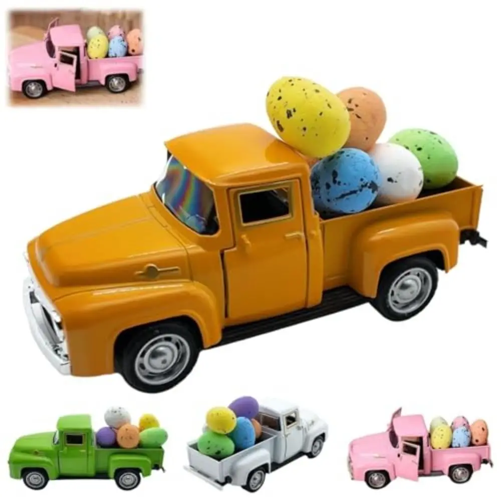 Creativiteit Mini Paasei Truck Model 12,5 CM Metalen Paaswagen Model Met 5 Eieren Duurzaam Pasen Vintage Pickup
