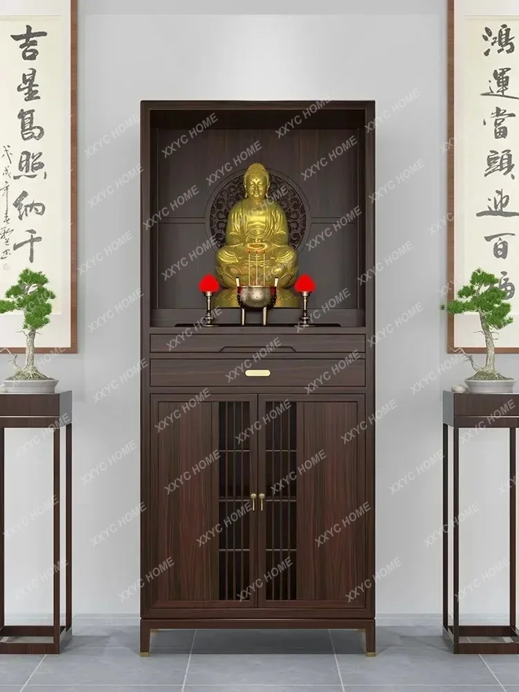 Nuovo cinese Noce Ugyen Legno Buddha Nicchia Legno massello Buddha Cabinet Soggiorno Dio della ricchezza Culto Tavolo