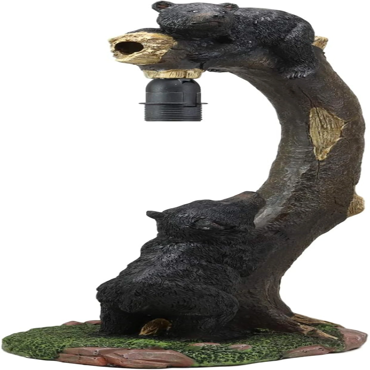 Ebros Whimsical Playful Climbing Black Bears On Bending Tree   Lamp Statue with Hanging Burlap Shade 15.75" High Wildlife Ru