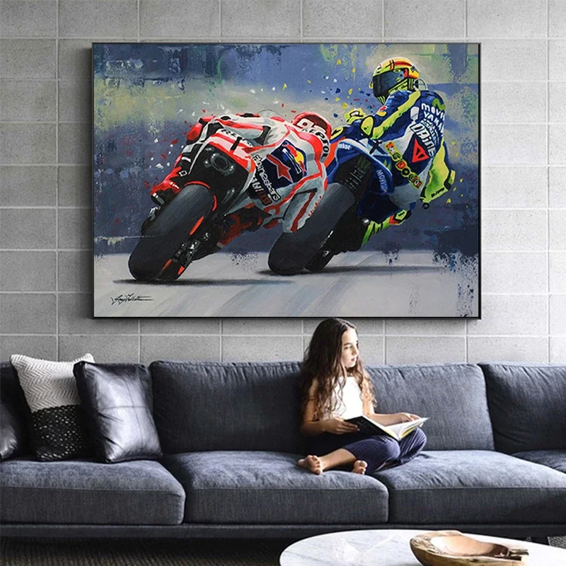 Abstract Oil Painting Poster Motorcycle, HD Canvas Print Wall Art Sea, Suitable for, Home, Living Room, Club Decoration Painting