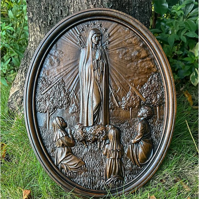 Our Lady of Fatima Wooden Plaque - Hand Carved Catholic Wall Art, Religious Home Decor, Portuguese Marian Statue, Sanctuary Insp