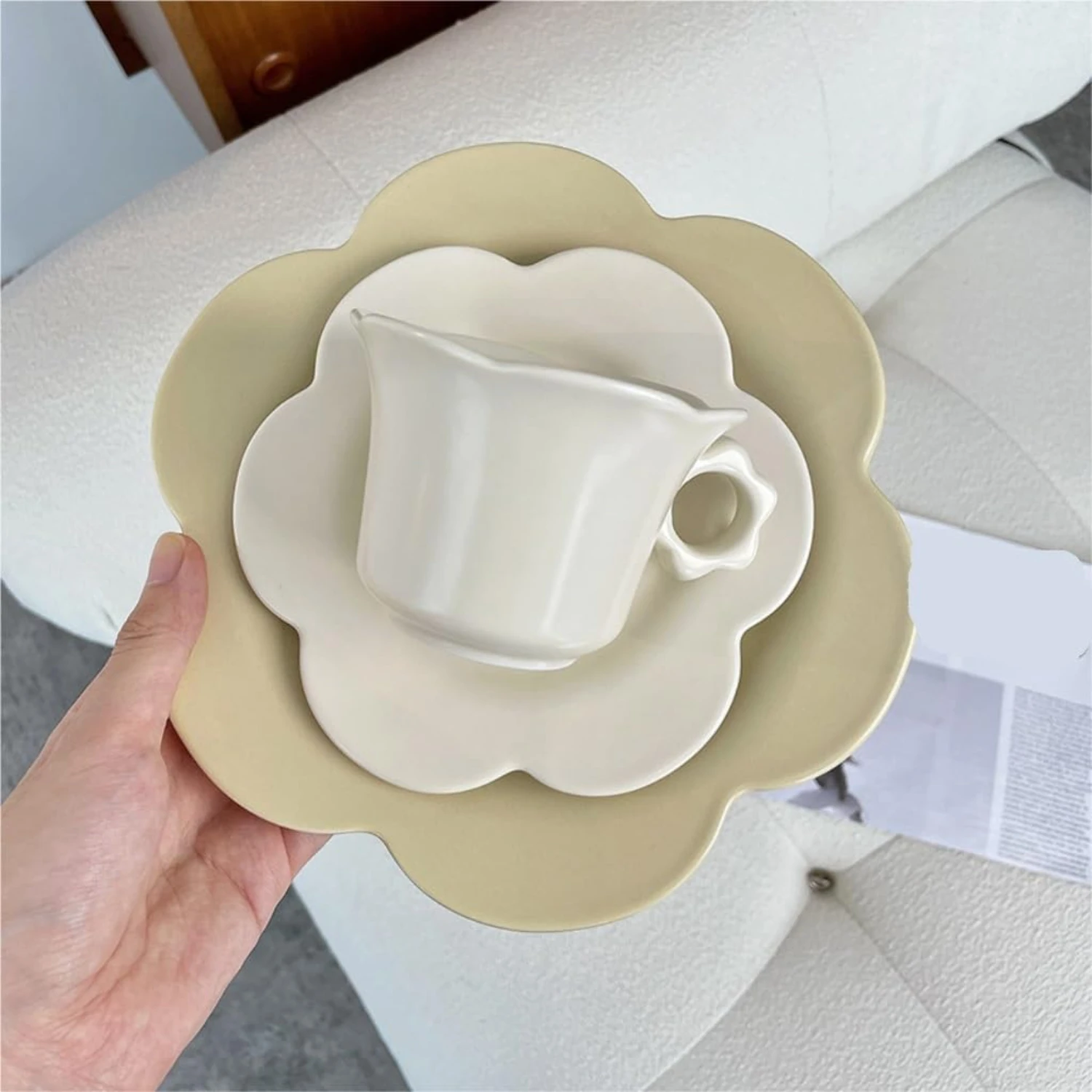 Sophisticated and elegant ceramic French mug and saucer set featuring creative simplicity - Ideal for a luxurious afternoon tea