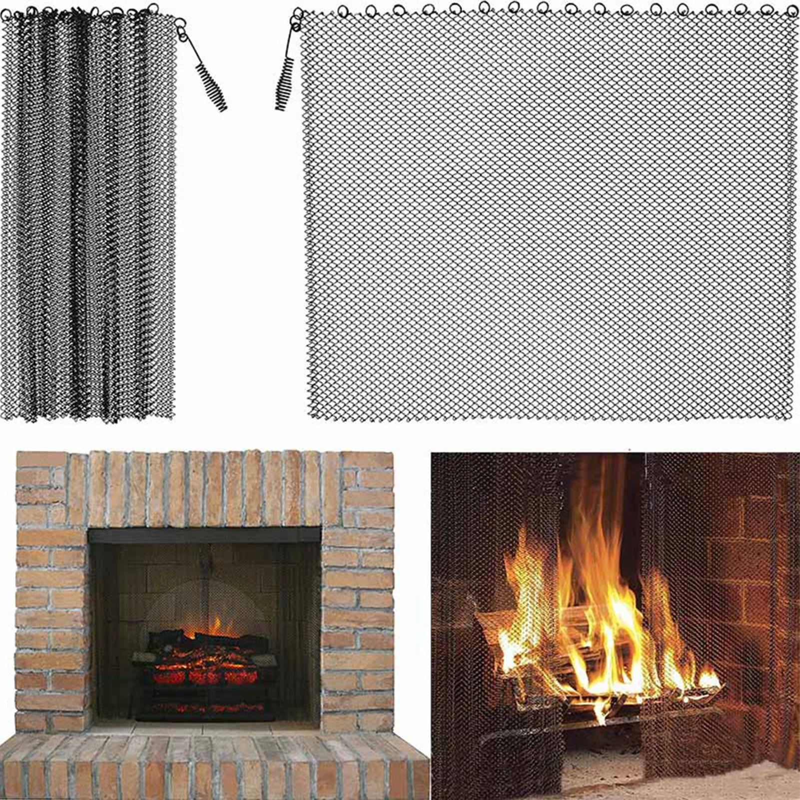 Fireplace Curtain Screen Black Matte Fireplace Mesh Screen Curtain 2pcs Withstand Heat And Humidity Mesh Screen For Fireplace