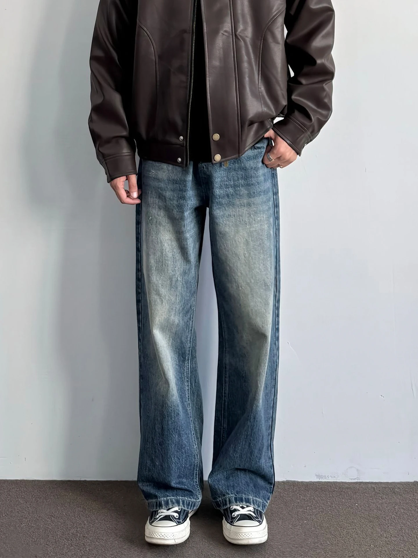 

Мужские джинсы Deep Blue прямого кроя, свободные широкие брюки в американском ретро-стиле, рабочая одежда, джинсы с высокой талией, повседневные, удобные, комфортного кроя