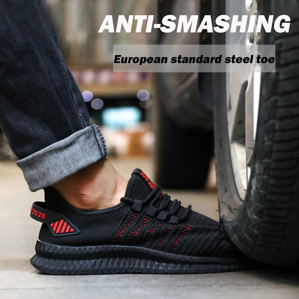 Mens Lightweight Steel Toe Shoes Anti-smashing Work Safety Shoes Breathable Comfortable Composite Walking Sneakers for Men