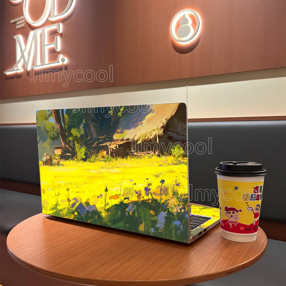 2Pieces Yellow Flower Sea Farm Small House Laptop Sticker Self-adhesive Case for HP Lenovo Apple ASUS Easy To Install Waterproof