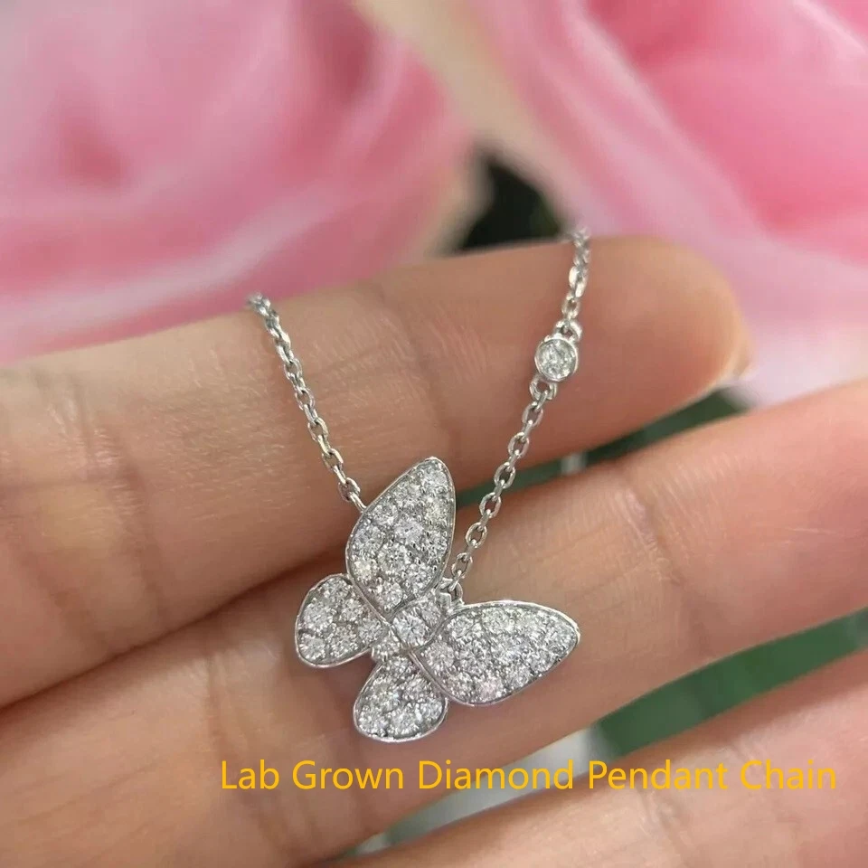 1.20Ctw Round Lab Grown Diamond DEF VS-VVS Butterfly Shape Women's Pendant In Platinum 950 Include Chain