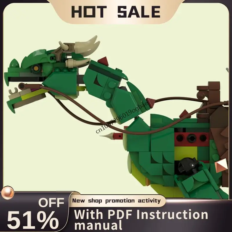 

New 688Pcs Moc European Medieval View Dragon with Saddle Model Building Blocks Diy Creative Ideas KidToy Birthday Christmas Gift