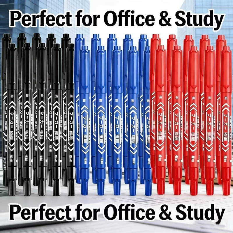 

100/3Pcs Dual Tip Permanent Markers Black Blue Red Oil-Based Pens, Waterproof Markers for Office School Stationery Art Supplies