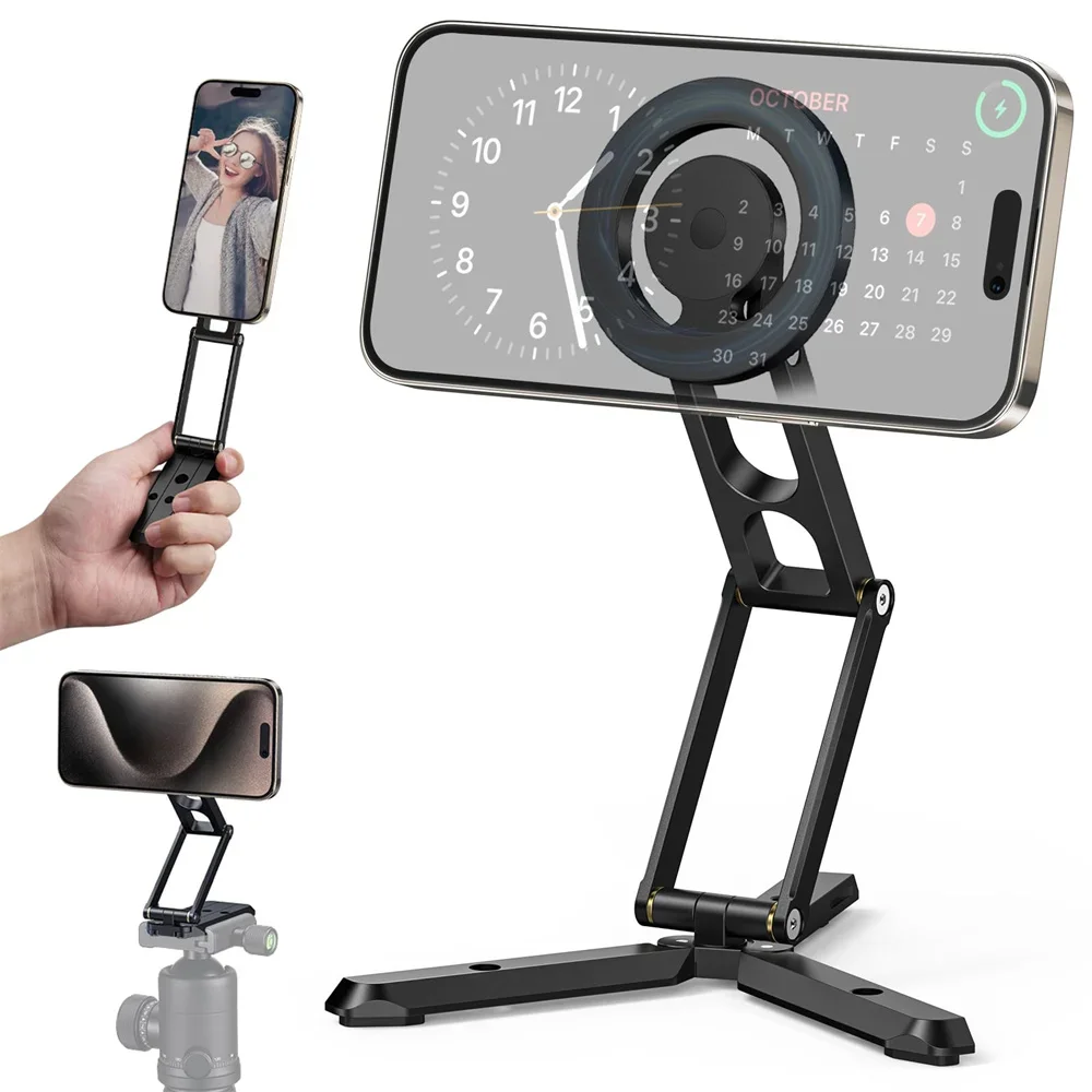 Selfie Stick Desktop Magnet Phone Holder Foldable Magnetic Phone Tripod Stand for Iphone 15 14 13 12 Samsung Magsafe Case