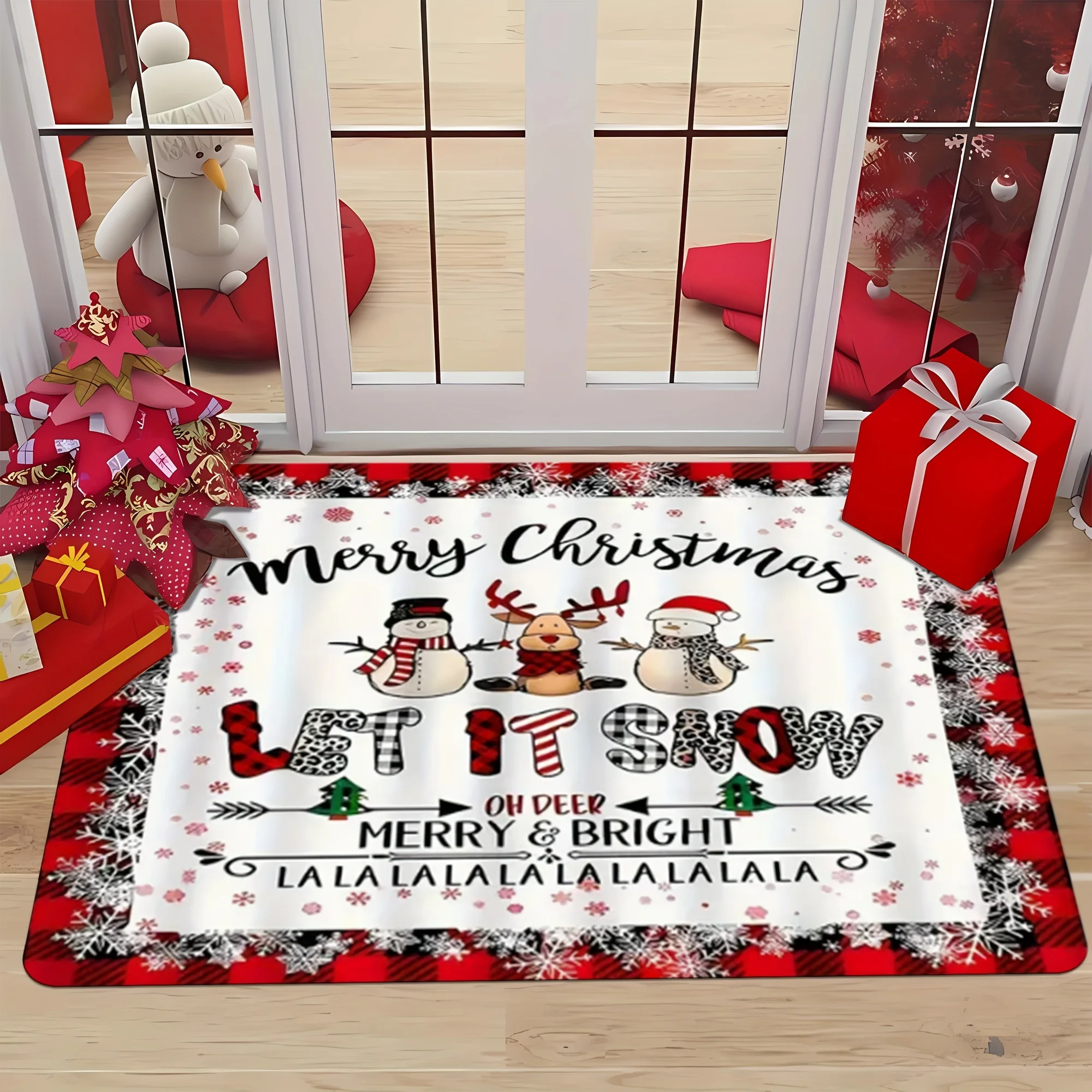 VIKAMA Christmas Snowman Reindeer Doormat Red Buffalo Plaid Snowflake Anti‑Slip Floor Rug Winter Holiday Home Entrance Decor Mat